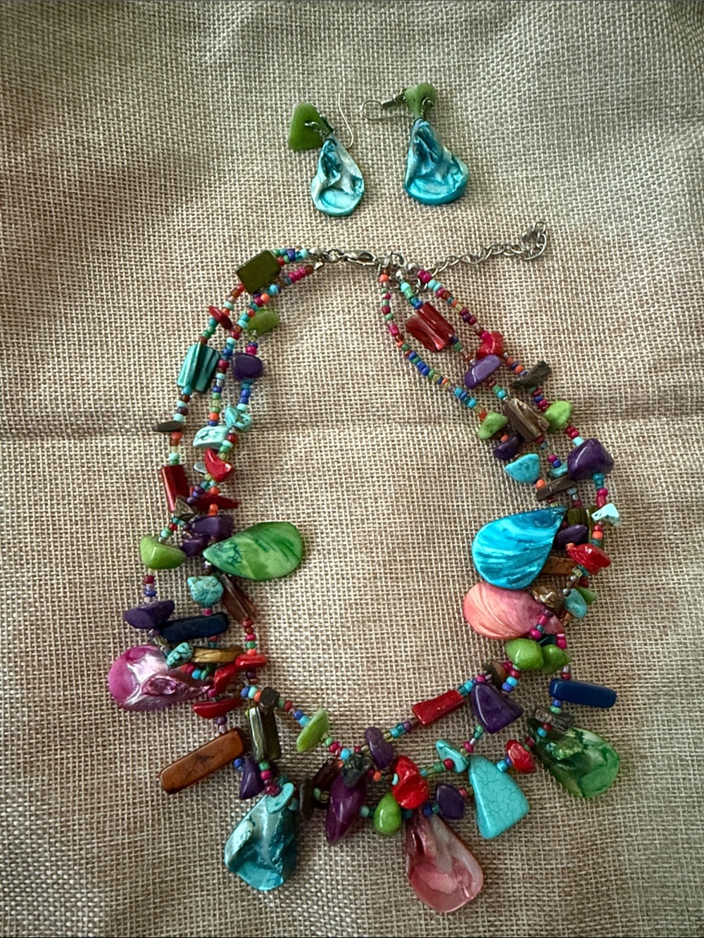 Multicolor Beaded Statement Necklace and Earring Set